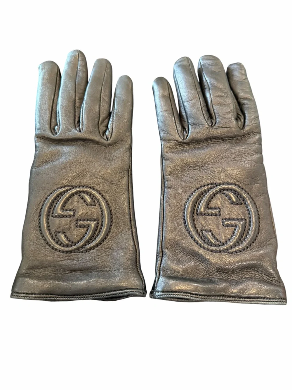 Gucci Black Leather Embossed GG Gloves